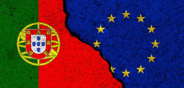 Európai Unió Portugália Zászlói Kapcsolatok Partnerség Diplomácia Konfliktus Szabadság Koncepció — Stock Fotó
