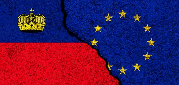 Banderas Unión Europea Liechtenstein Relaciones Asociación Diplomacia Concepto Conflicto Libertad —  Fotos de Stock