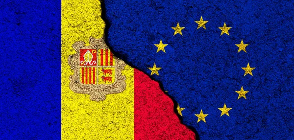Flaggen Der Europäischen Union Und Andorras Beziehungen Partnerschaft Und Diplomatie — Stockfoto