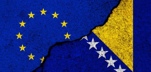 Banderas Unión Europea Bosnia Herzegovina Relaciones Asociación Diplomacia Concepto Conflicto —  Fotos de Stock