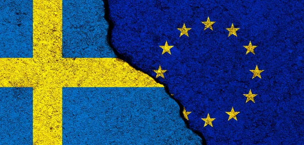 Flaggen Der Europäischen Union Und Schwedens Beziehungen Partnerschaft Und Diplomatie — Stockfoto