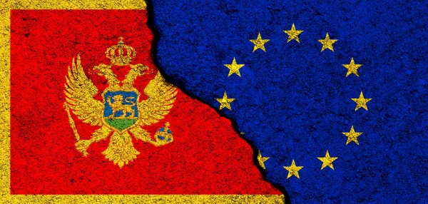 Banderas Unión Europea Montenegro Relaciones Asociación Diplomacia Concepto Conflicto Libertad —  Fotos de Stock