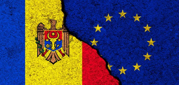 欧洲联盟和摩尔多瓦的国旗 伙伴关系和外交 冲突和自由概念 欧盟联盟 — 图库照片