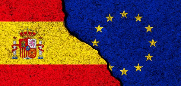 Flaggen Der Europäischen Union Und Spaniens Beziehungen Partnerschaft Und Diplomatie — Stockfoto
