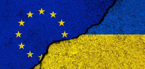 Banderas Europa Ucrania Relaciones Asociación Diplomacia Concepto Conflicto Libertad Alianza — Foto de Stock