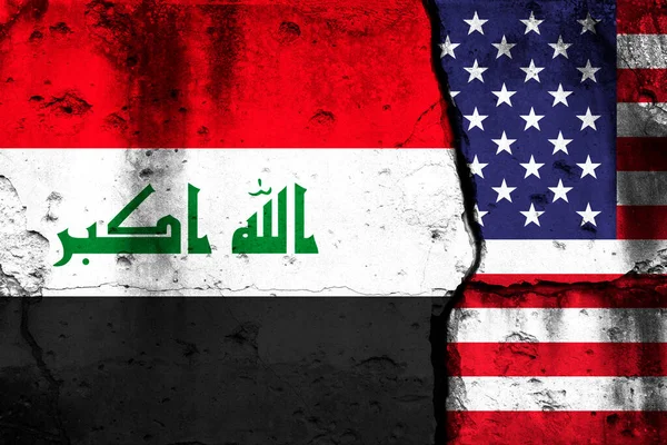 United States Iraq Crisis Background National Flags Cracked Wall — Stock Photo, Image