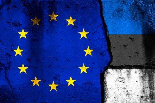 Crisis Unión Europea Estonia Fondo Con Banderas Nacionales Pared Agrietada — Foto de Stock