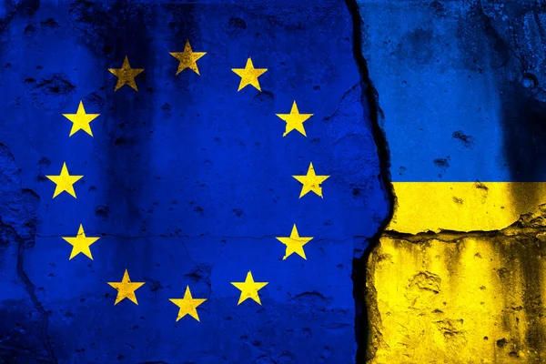 Crisis Unión Europea Ucrania Fondo Concepto Comisión Europea Con Banderas — Foto de Stock