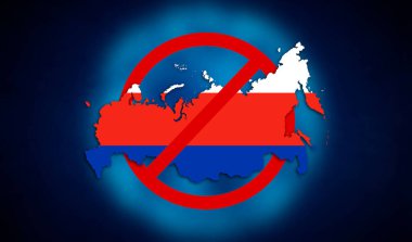 Blok sembollü Rusya silueti. Rus saldırganlık resimlerine karşı yaptırımlar