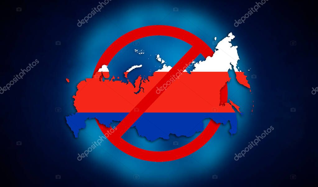 Russia silhouette with block symbol. Sanctions against Russian aggression illustration image