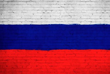 Tuğla duvara Rusya bayrağı çizilmiş. Ulusal ülke bayrağı geçmişi