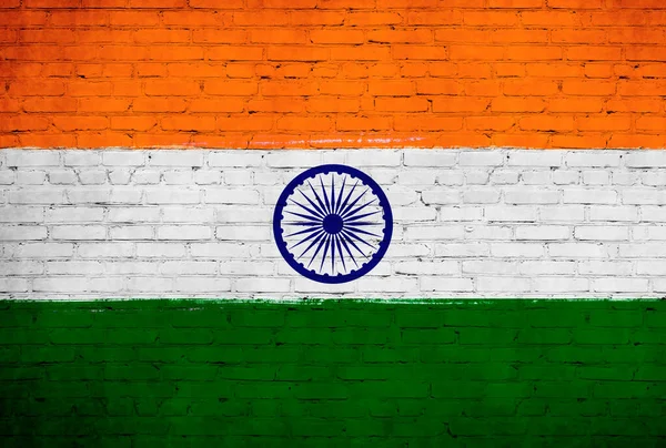 India Zászlaját Téglafalra Festették Nemzeti Lobogó Háttere — Stock Fotó