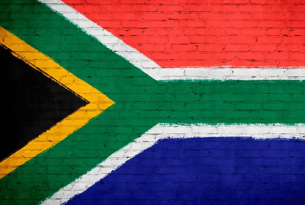 Bandera Sudáfrica Pintada Pared Ladrillo Fondo Bandera Nacional —  Fotos de Stock