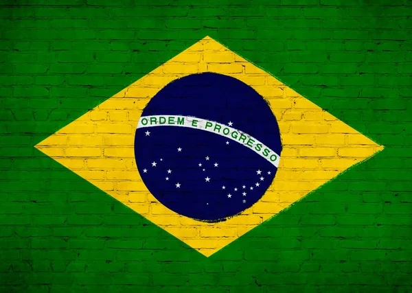 Bandeira Brasil Pintada Parede Tijolos País Nacional Bandeira Fundo — Fotografia de Stock