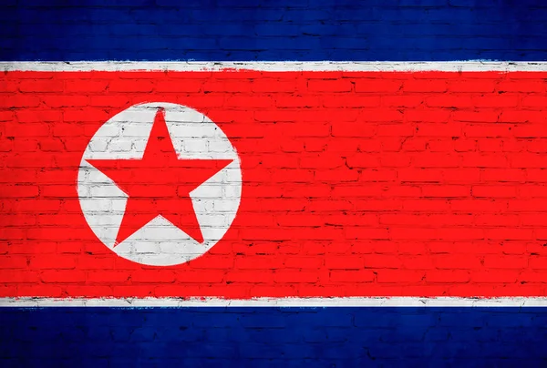 Drapeau Nord Coréen Peint Sur Mur Briques Drapeau National Fond — Photo