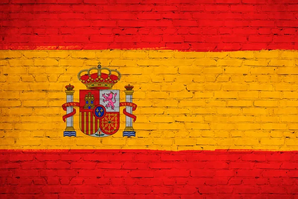 Spanien Flagge Ziegelwand Gemalt Hintergrund Der Nationalflagge — Stockfoto