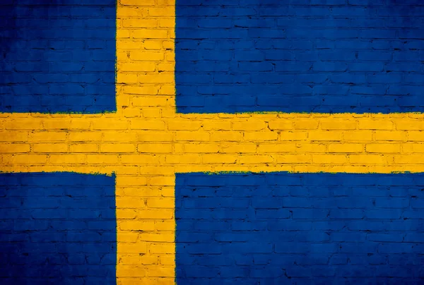 Bandera Suecia Pintada Pared Ladrillo Fondo Bandera Nacional —  Fotos de Stock