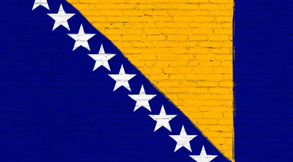 Bandera Bosnia Herzegovina Pintada Pared Ladrillo Fondo Bandera Nacional —  Fotos de Stock