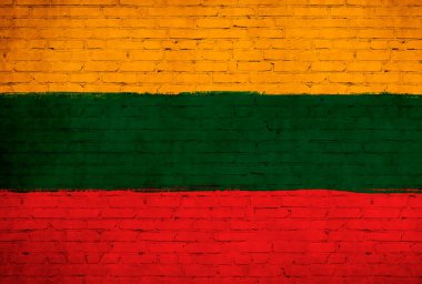 Tuğla duvara Litvanya bayrağı çizilmiş. Ulusal ülke bayrağı geçmişi