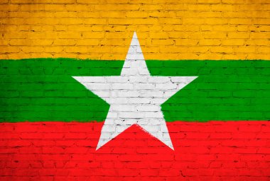 Duvara Myanmar bayrağı boyanmış. Ulusal ülke bayrağı geçmişi