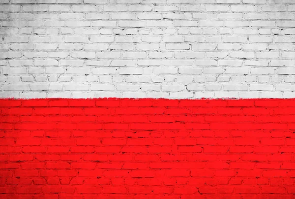 Bandeira Polónia Pintada Parede Tijolos País Nacional Bandeira Fundo — Fotografia de Stock