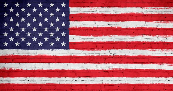 Bandera Los Estados Unidos América Pintada Pared Ladrillo Fondo Bandera —  Fotos de Stock