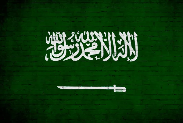 Bandeira Arábia Saudita Pintada Parede Tijolos País Nacional Bandeira Fundo — Fotografia de Stock