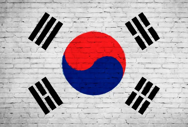 Bandera Corea Del Sur Pintada Pared Ladrillo Fondo Bandera Nacional — Foto de Stock