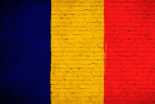 Románia Zászló Festett Téglafal Nemzeti Lobogó Háttere — Stock Fotó