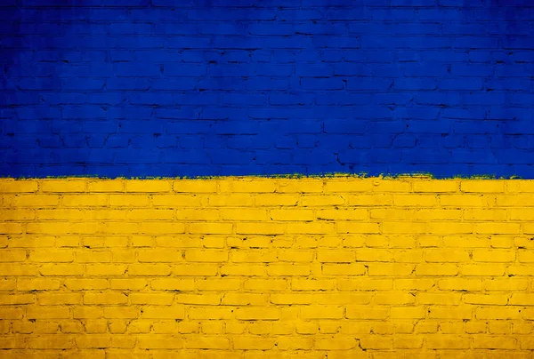Bandera Ucrania Pintada Pared Ladrillo Fondo Bandera Nacional —  Fotos de Stock