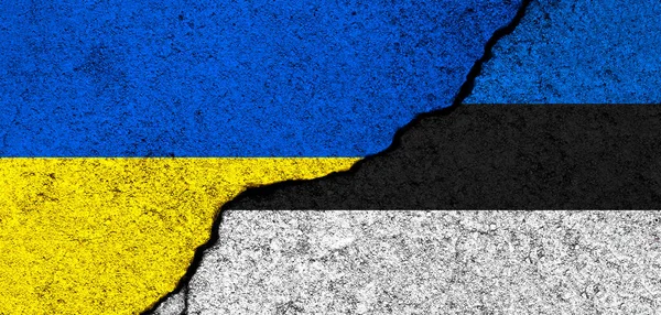 乌克兰和爱沙尼亚的国旗 支助和帮助 武器和军事装备 伙伴关系和外交 人道主义援助和对乌克兰难民的捐助概念 — 图库照片
