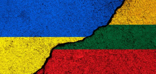 Ukrayna ve Litvanya bayrakları. Destek ve yardım, silah ve askeri teçhizat, ortaklık ve diplomasi, insani yardım ve Ukraynalı mülteciler konseptine yapılan bağışlar