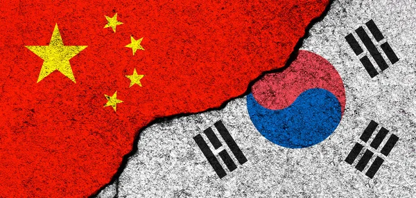 Chiny Korea Południowa Kontekst Flagi Koncepcja Polityki Gospodarki Kultury Konfliktów — Zdjęcie stockowe