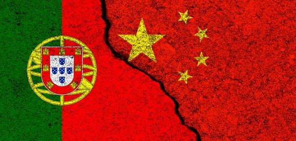 Chine Portugal Drapeaux Arrière Plan Concept Politique Économie Culture Conflits — Photo