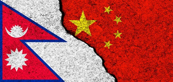 Chine Népal Drapeaux Arrière Plan Concept Politique Économie Culture Conflits Photos De Stock Libres De Droits