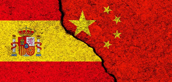 China Und Spanien Flaggen Hintergrund Konzept Von Politik Wirtschaft Kultur — Stockfoto