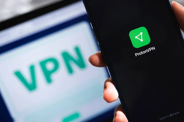 Spb Russland April 2022 Protonvpn App Logo Großaufnahme Smartphone Der — Stockfoto