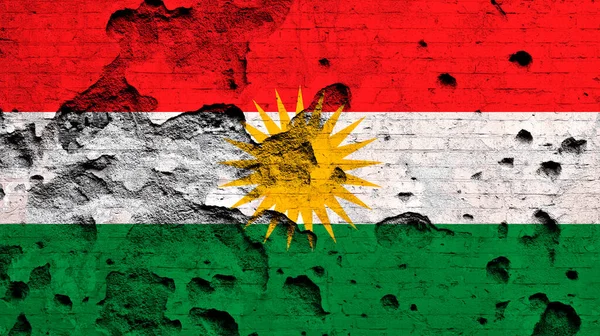 Flag Kurdistan Painted Damaged Brick Wall Military Conflict War Concept — Stock Photo, Image