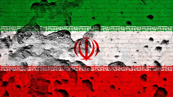 Flag Iran Painted Damaged Brick Wall Military Conflict War Concept — Stock Photo, Image