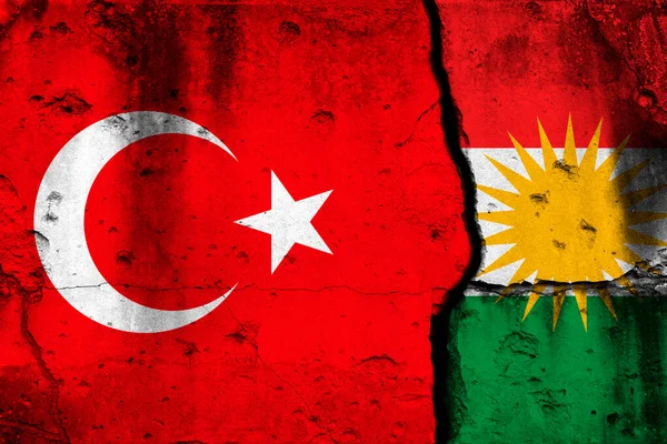 Туреччина Курдистан Військова Концепція National Flags Background Crated Concrete Wall — стокове фото