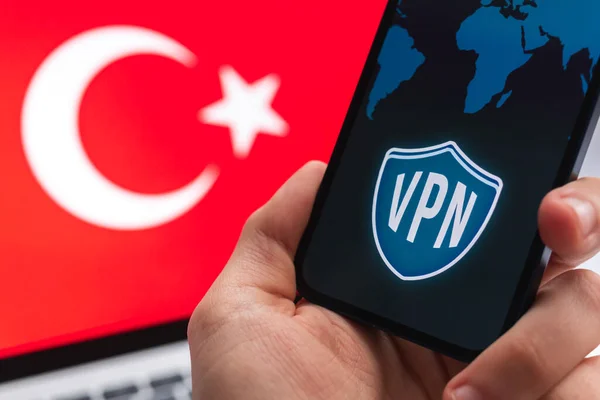 Vpn Der Türkei Sicheres Und Sicheres Internetkonzept Datenschutz Hand Mit — Stockfoto