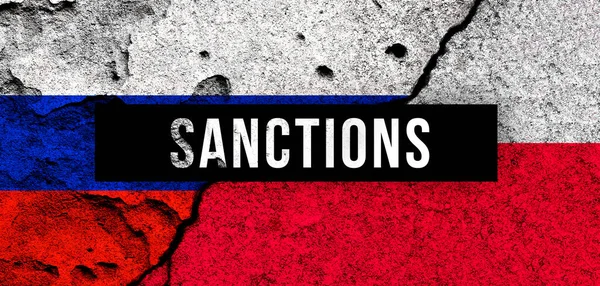 Sanktioner Mot Ryssland Och Polen Nationella Flaggor Bakgrund Med Text — Stockfoto