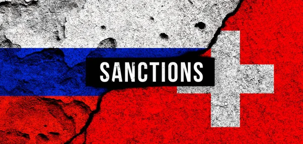 Sanktioner Från Ryssland Och Schweiz Nationella Flaggor Bakgrund Med Text — Stockfoto