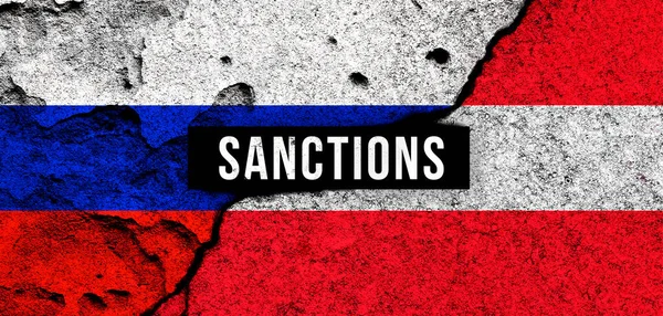 Sankcje Rosji Austrii Flagi Narodowe Tło Tekstem Embargo Domyślna Koncepcja — Zdjęcie stockowe