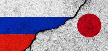 Rusya ve Japonya arka planda. Diplomasi ve siyaset, çatışma ve rekabet, ortaklık ve işbirliği kavramı 
