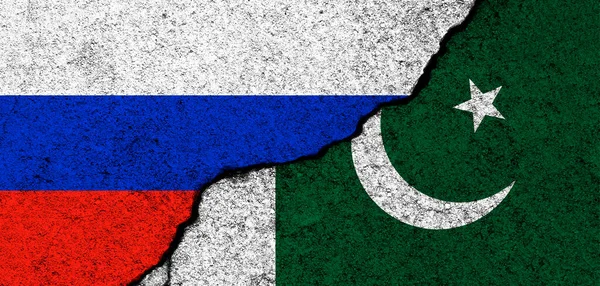 Russia Pakistan Flags Background Diplomacy Political Conflict Competition Partnership Cooperation — стокове фото