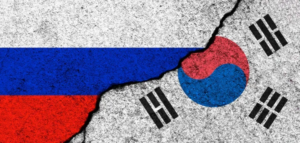 Ryssland Och Sydkorea Flaggar Bakgrund Diplomati Och Politik Konflikt Och — Stockfoto