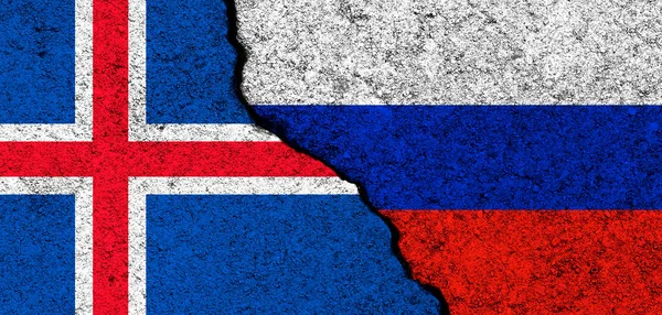 Russia Iceland Flags Background Diplomacy Political Conflict Competition Partnership Cooperation — стокове фото