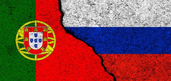 Росія Португалія Мають Свої Прапори Дипломатія Політична Конфлікт Конкуренція Співпраця — стокове фото