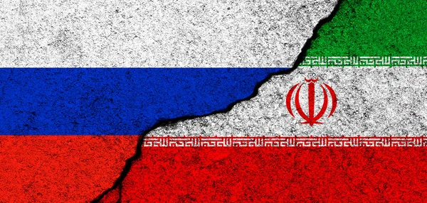 Russia Iran Flags Background Diplomacy Political Conflict Competition Partnership Cooperation — стокове фото